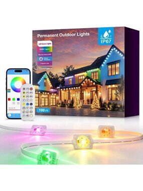 100FT Smart LED Outdoor Lights, 16 Million Colors, App-Controlled, Waterproof